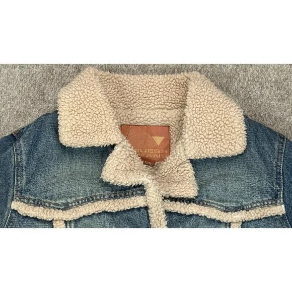 Guess Women's 1970's Vtg Sherpa Lined Full Button Denim Jacket Size Medium - Picture 6 of 14